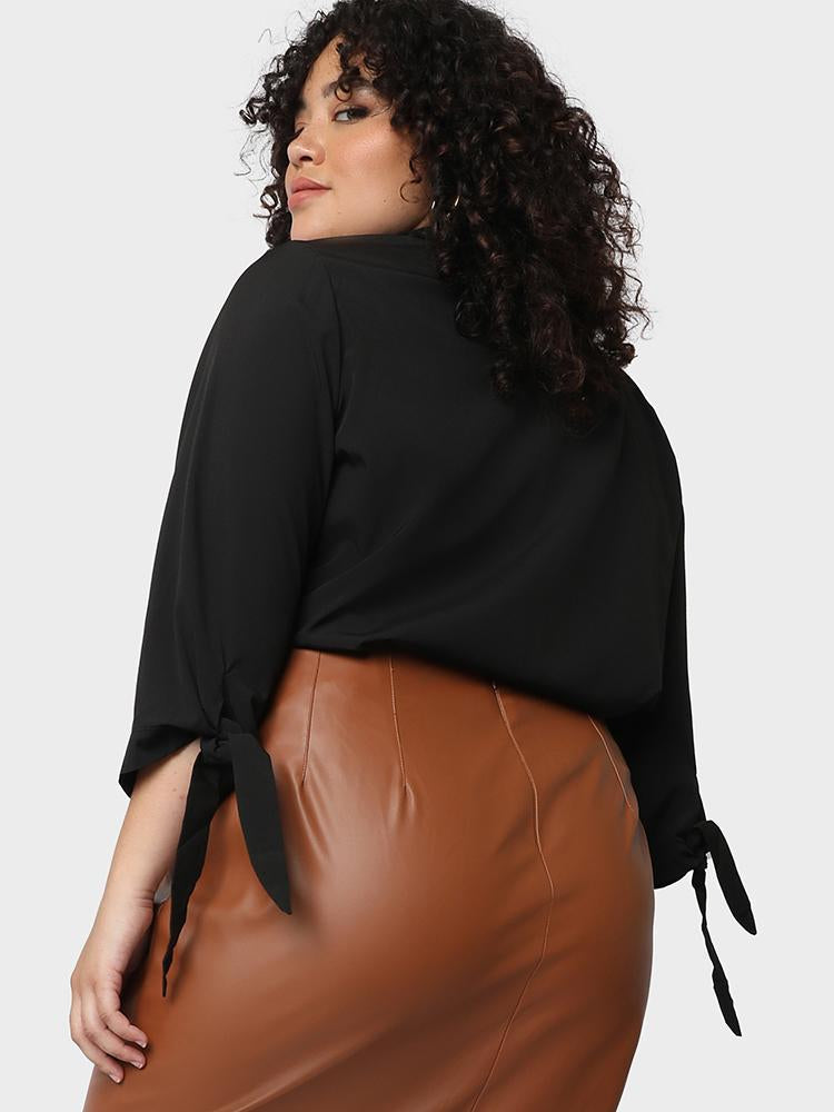 Solid Ties V-neck Blouse