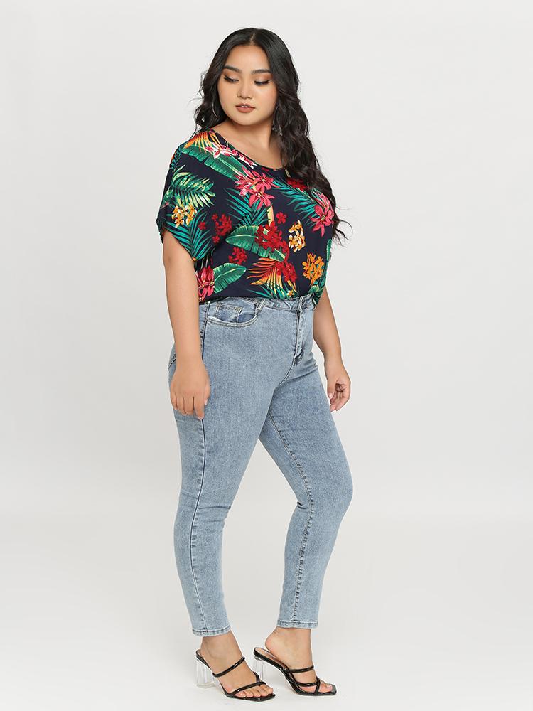Tropical Print Batwing Top
