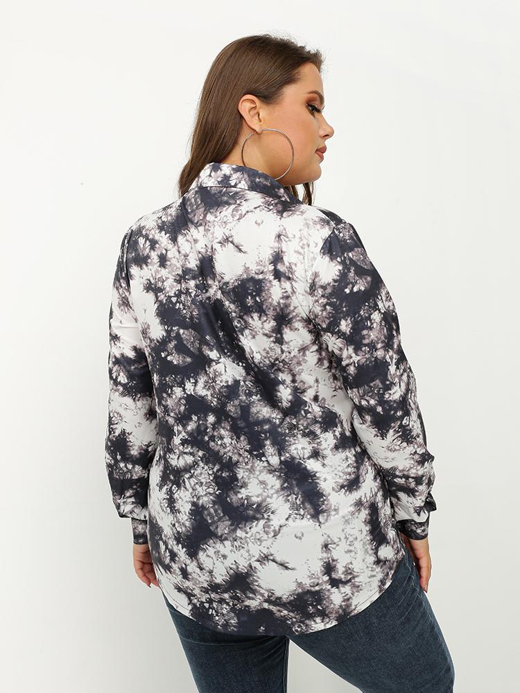 Tie Dye Lapel Collar Blouse