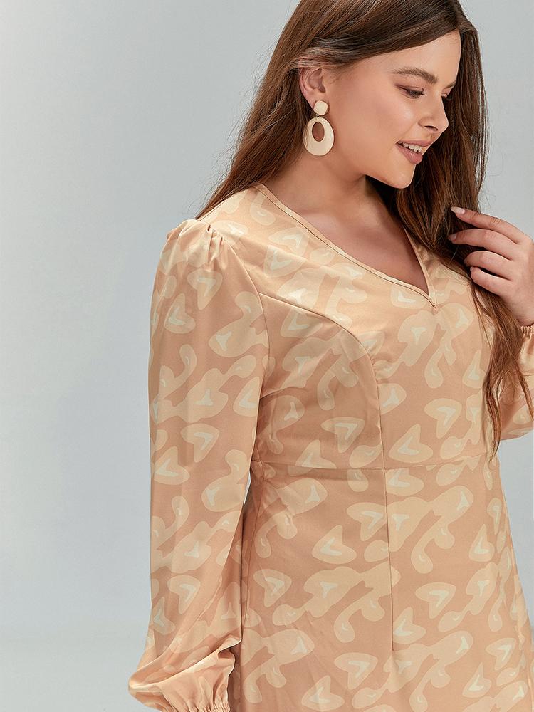 Allover Print Back Button Split Hem Dress