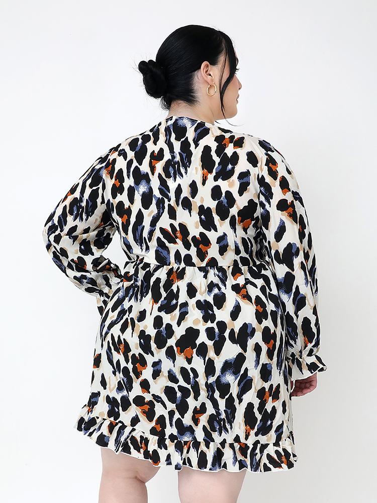 Leopard Print Ruffled Neckline Dess