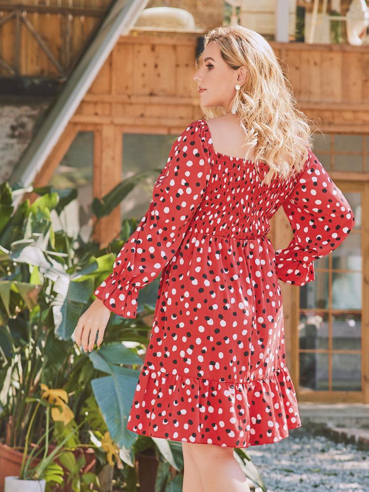 Polka Dot Shirred Dress