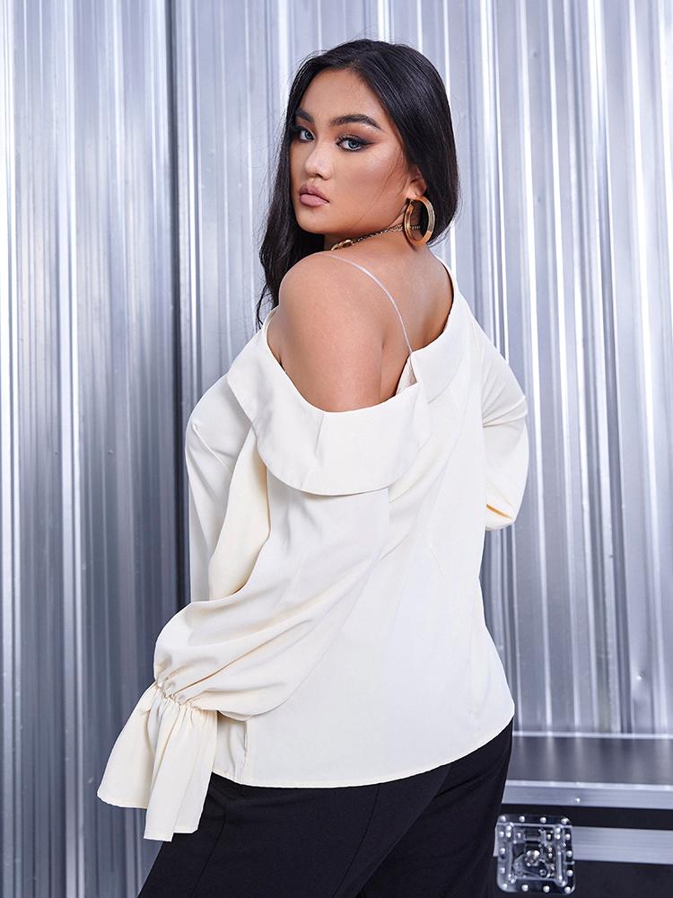 Asymmetrical Neck Long Sleeve Blouse