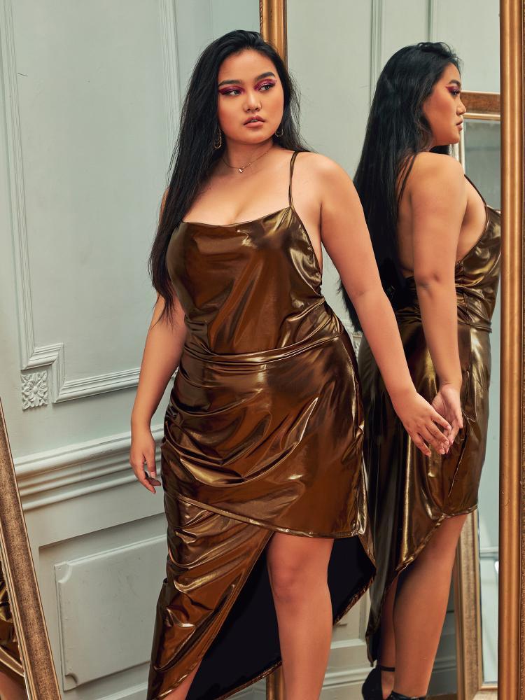 Metallic Backless Cami Dress