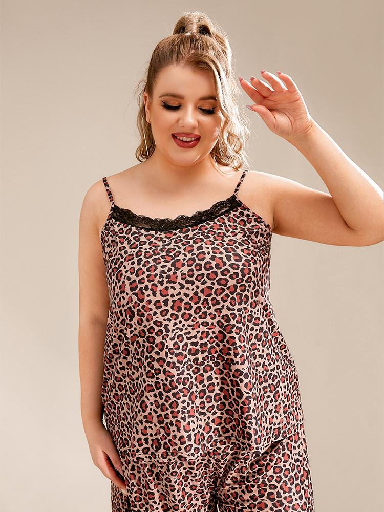 Leopard Print Lace Stitching Loungewear