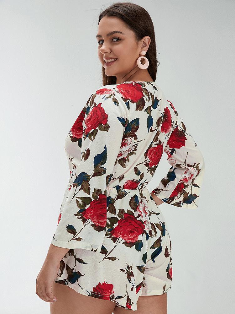 Floral Drawstring V-neck Jumpsuit