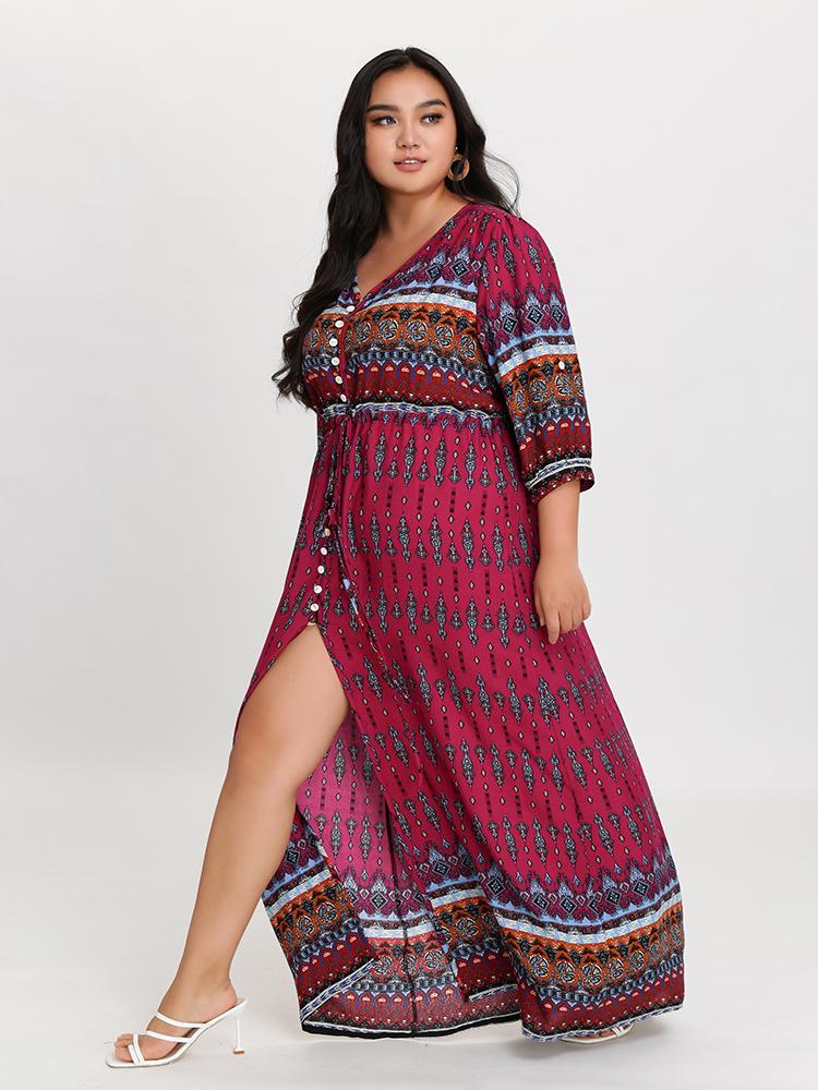 Lantern Sleeve Button Dress