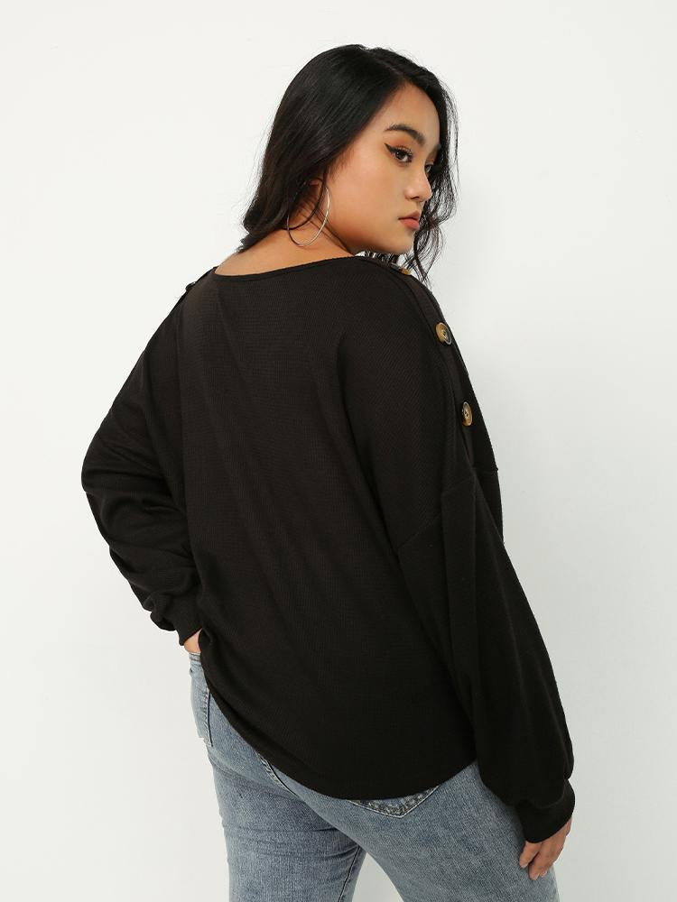 Button Knotted Crew Neck Sweatshirt
