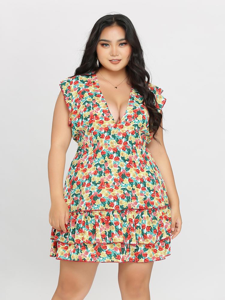 Plunging Tied Ruffle Dress