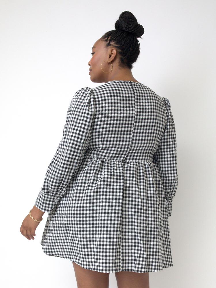 Plaid Puff Sleeve Square Neck Dress