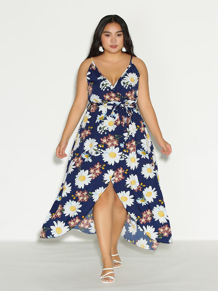 Surplice Split Hem Floral Dress