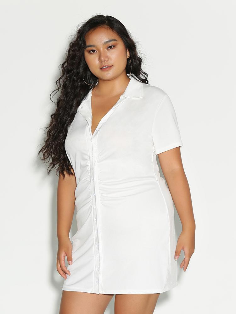 Ruched Lapel Collar Dress