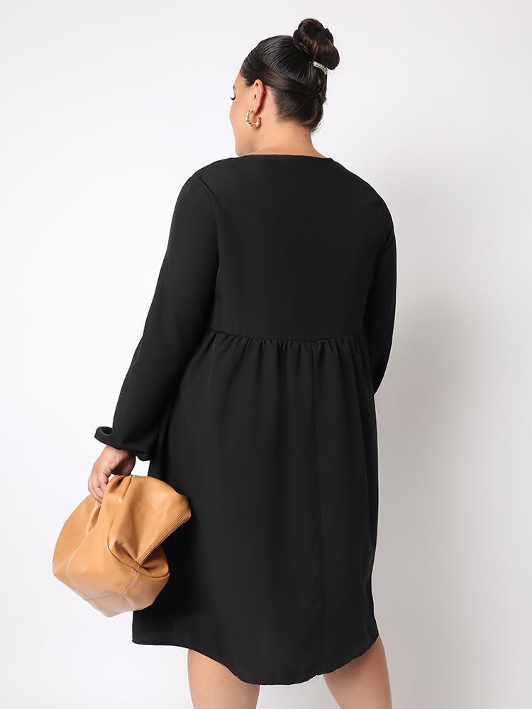 Floral Pleated Loose V-neck Dress