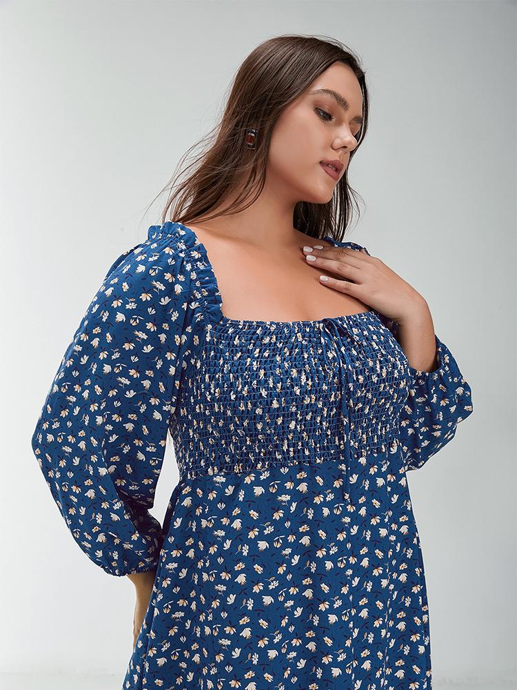 Ditsy Shirred Off Shoulder Maxi Dress