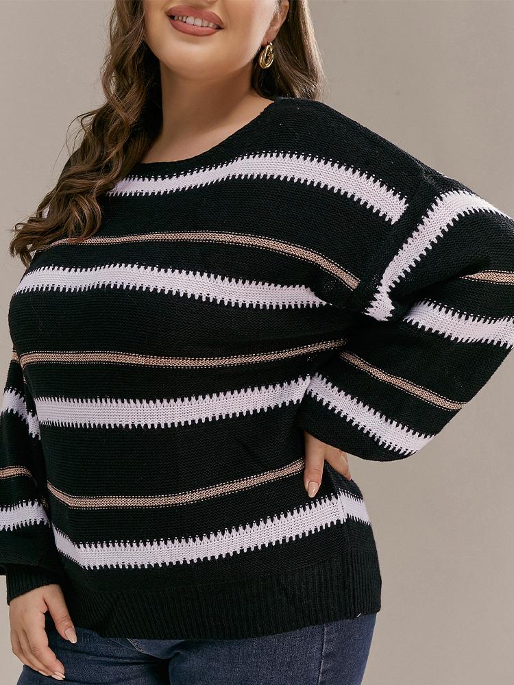 Striped Color Block Crew Neck Sweater