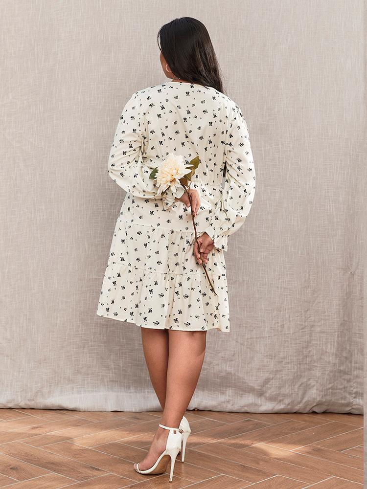 Printed V-neck High Waist Dress