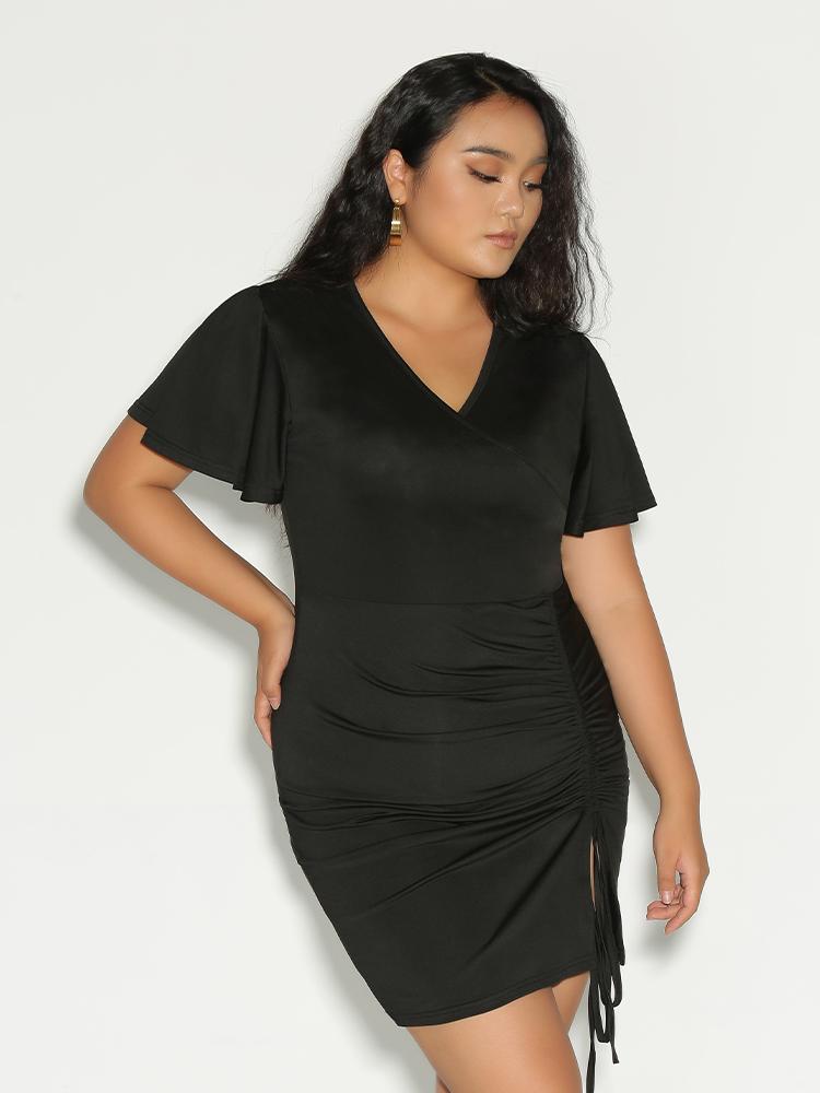 Ruched Knot Surplice Neck Dress