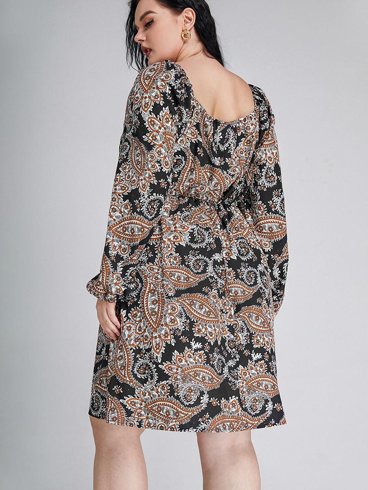 Floral Square Collar Dress