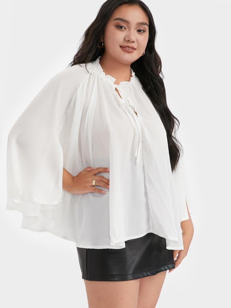 Tie Neck Dolman Sleeve Loose Blouse