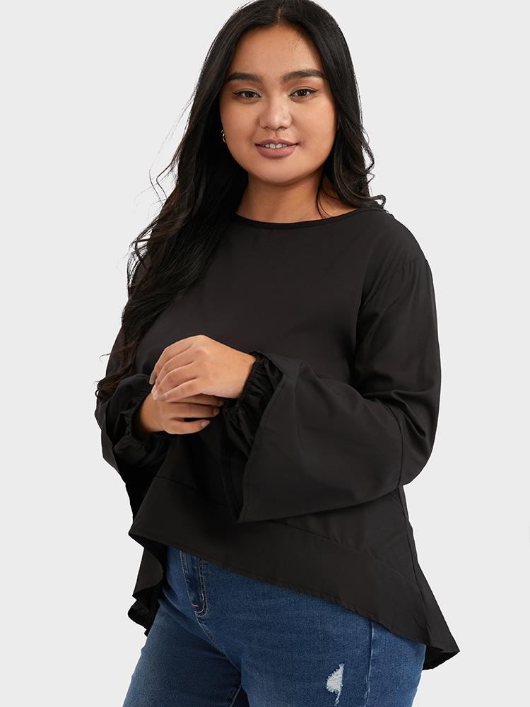 Solid Irregular Crew Neck T-shirt