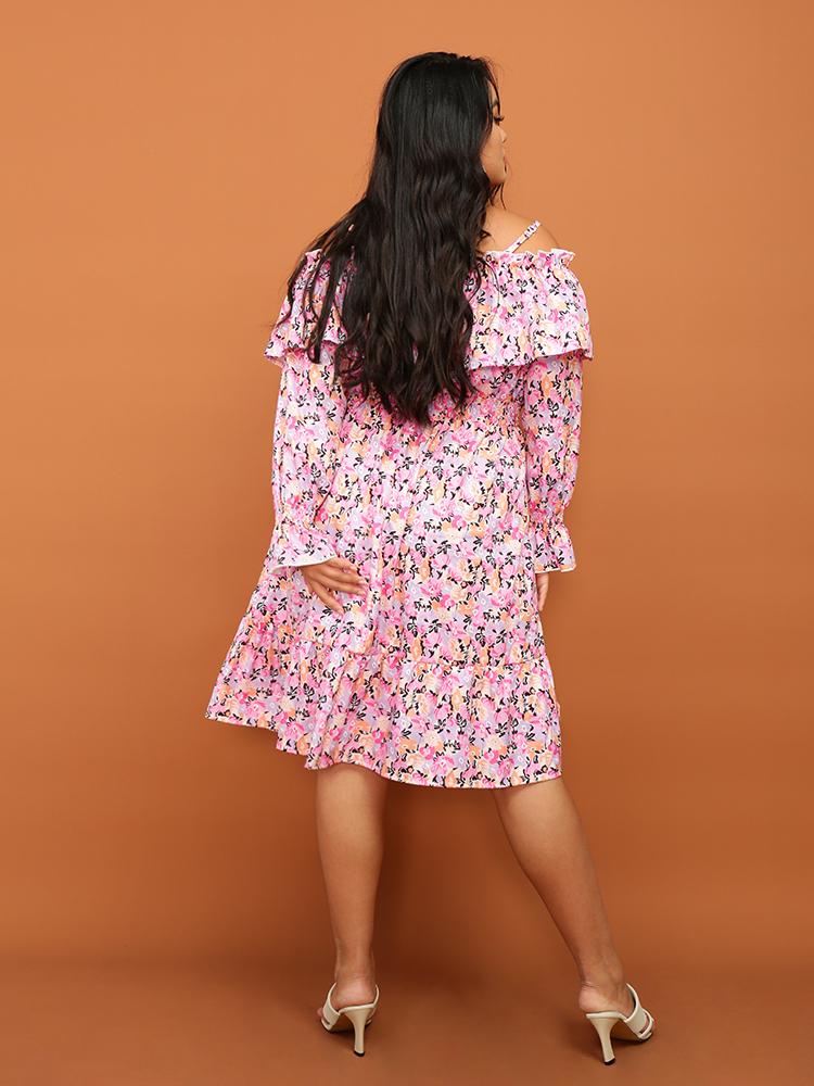 Ditsy Floral Ruffle Off Shoulder Dress