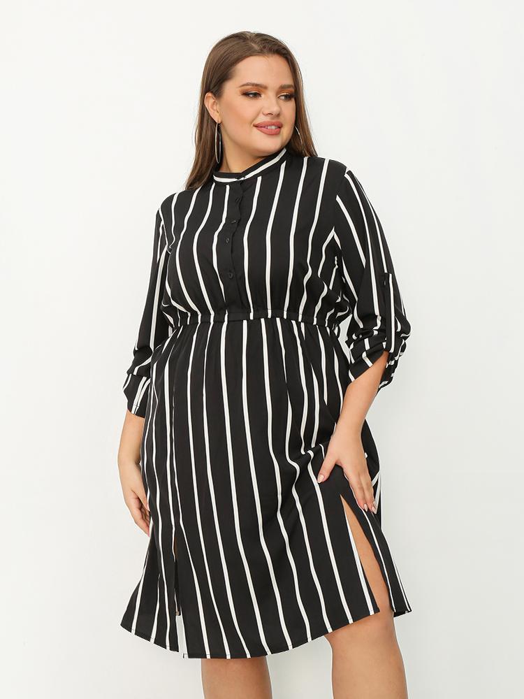 Striped Slit Shirt Dress