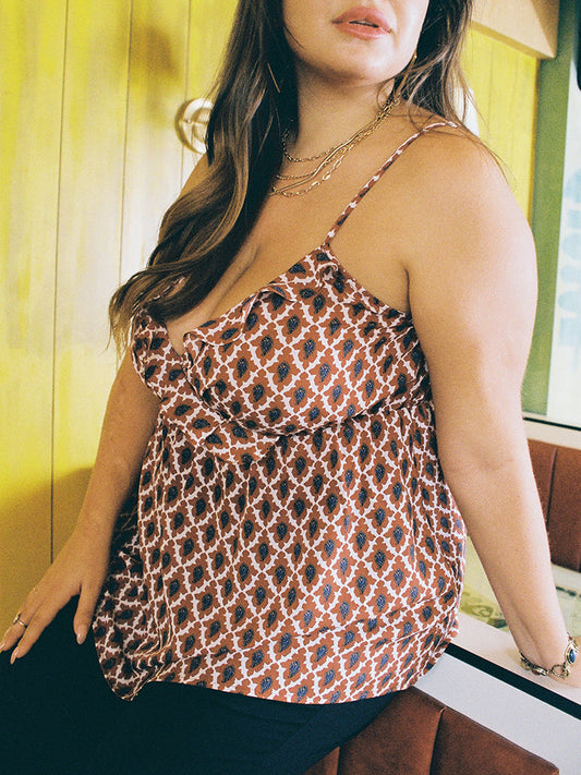 Paisley Ruffles Loose Tank Top