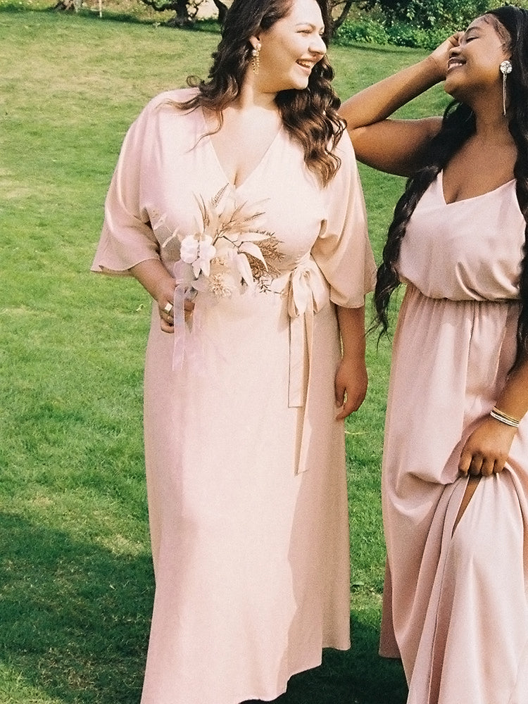 Plain Side Knot Wrap Maxi Dress