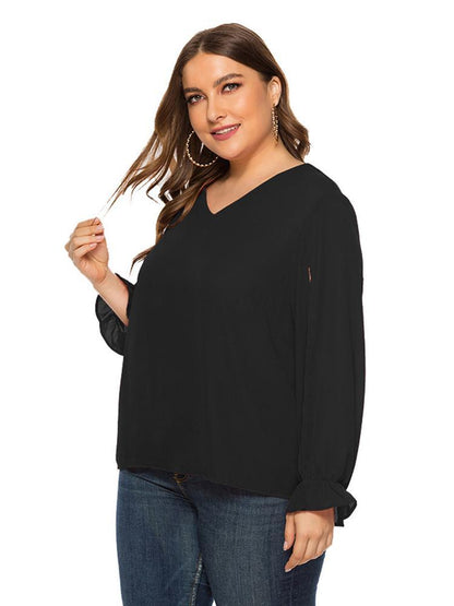 Chiffon Puff Sleeve V-neck Top