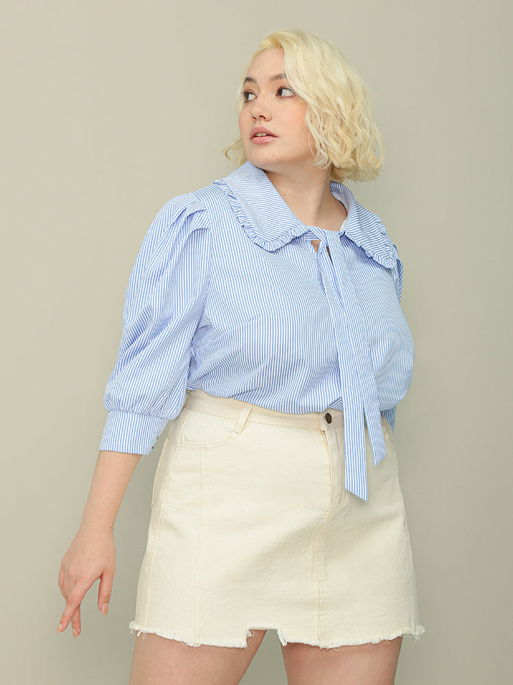 Doll Collar Striped Blouse