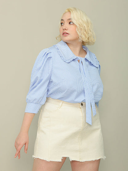 Doll Collar Striped Blouse