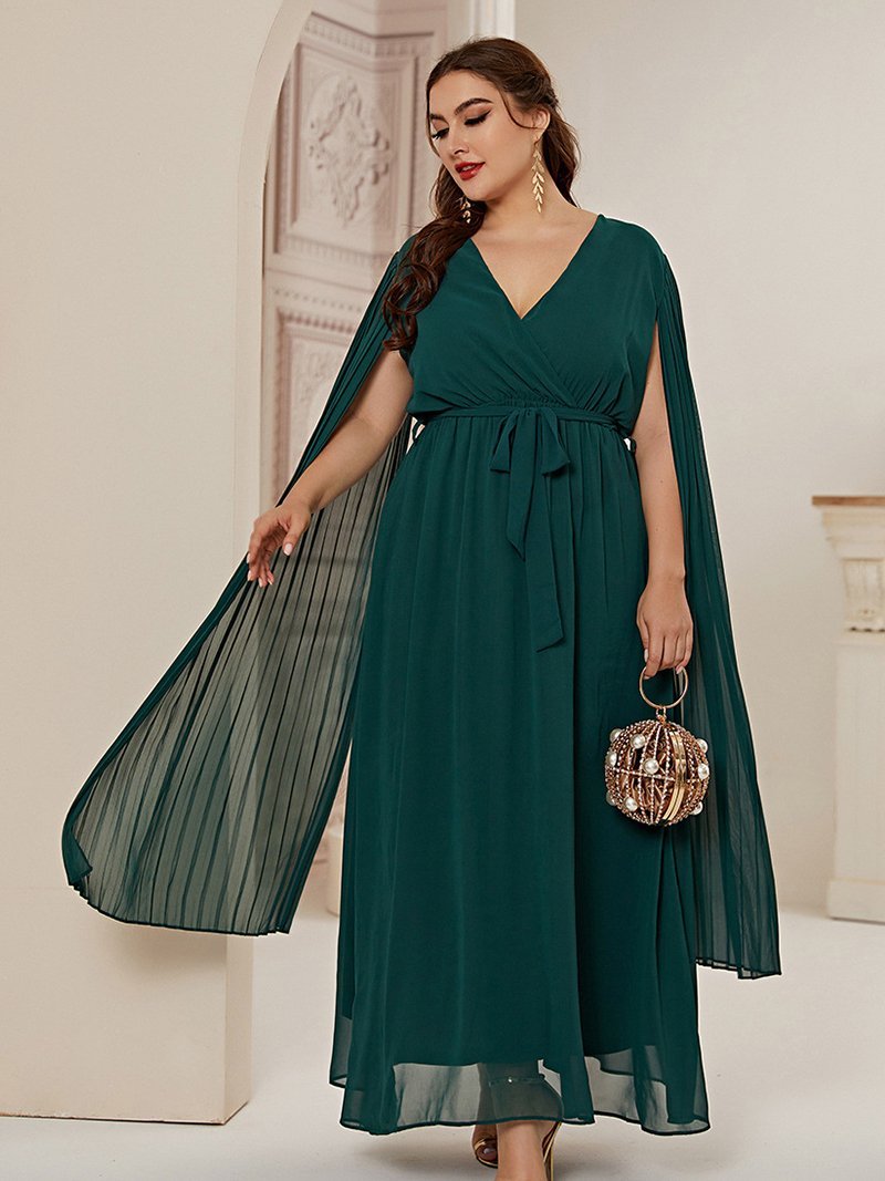 Split Sleeve Belt V-neck Maxi Dress