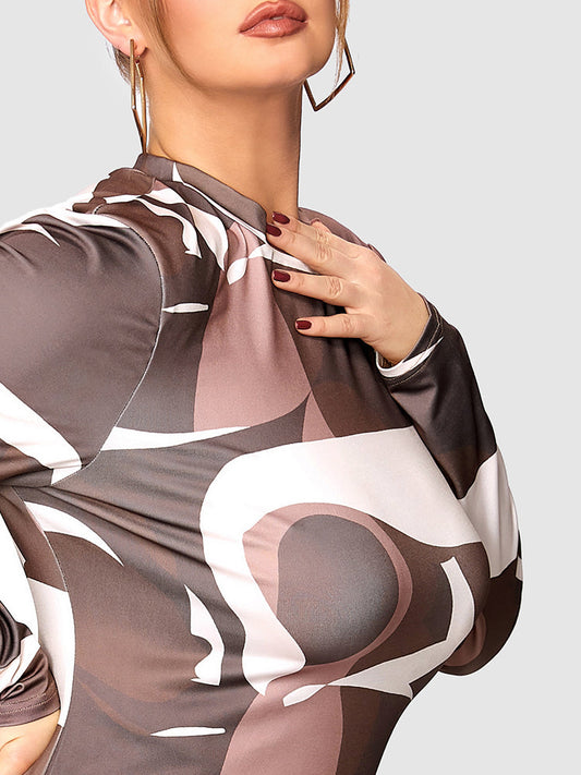 Colorblock Print Bodycon Dress