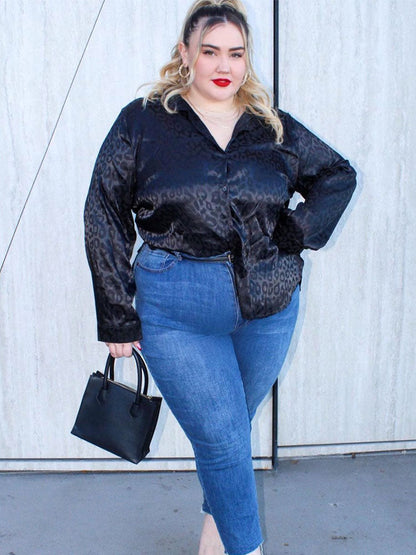 Black Leopard Print Long Sleeve Blouse