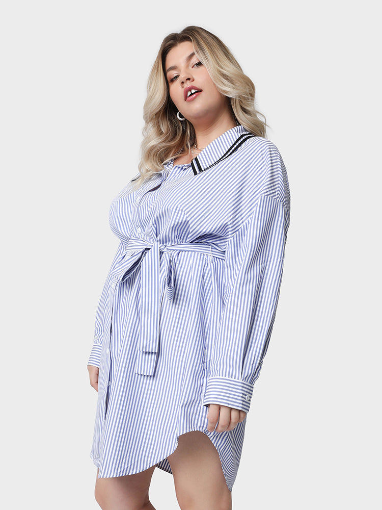Lapel Collar Curved Hem Shirt Dress