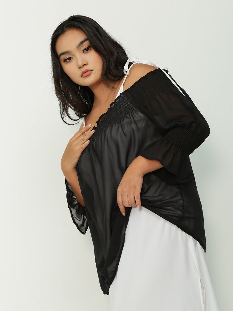 Perspective Off Shoulder Smocked Blouse