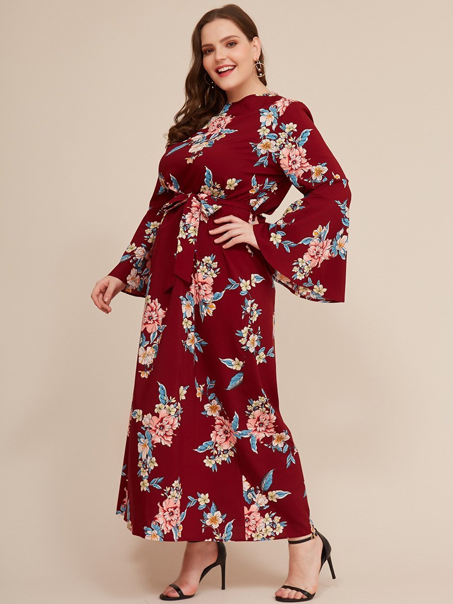 Floral Printed Flared Sleeves Dress