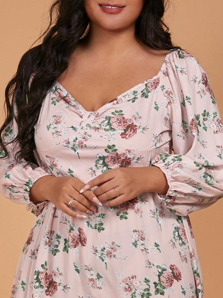 Floral Print Sweetheart Neck Dress