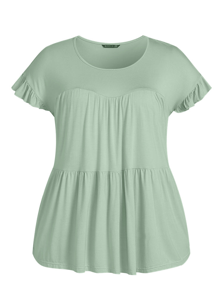 Ruffle Sleeve Ruched Modal T-shirt