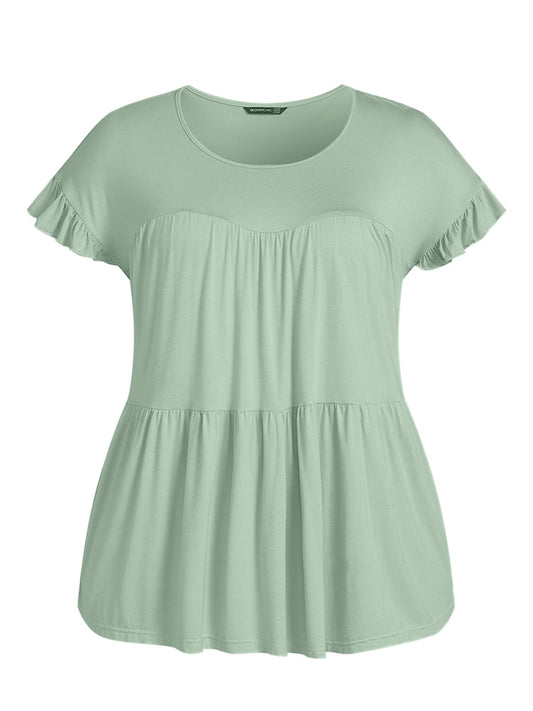 Ruffle Sleeve Ruched Modal T-shirt