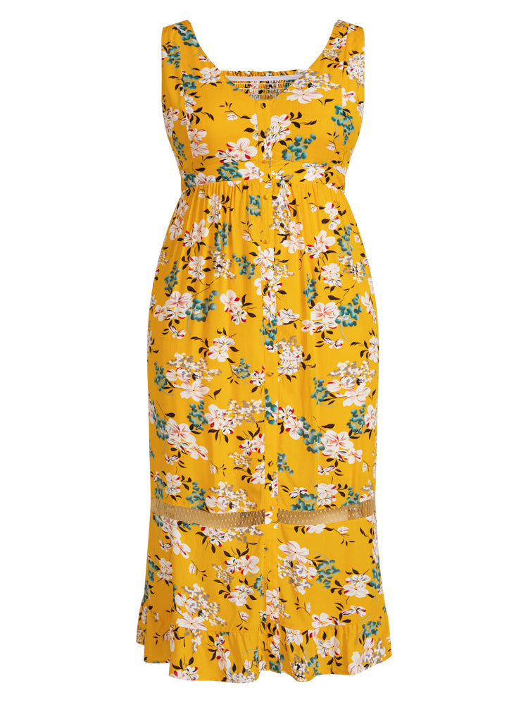 Bloom Dress - Floral Ruffles Shirred Back Tank Maxi Dress