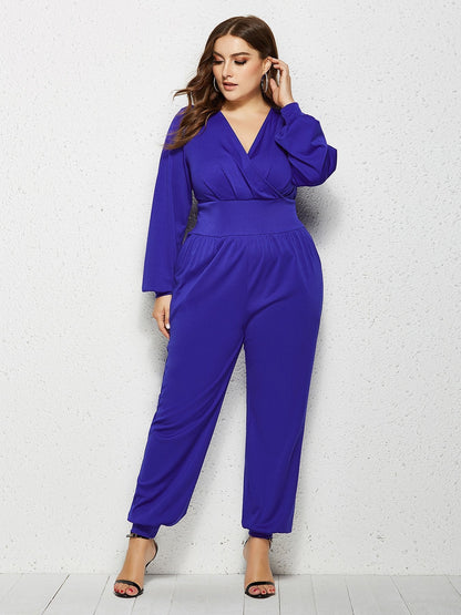 V-neck Wrap Solid Color Jumpsuits
