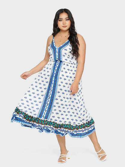 Backless Ethnic Printed Dress