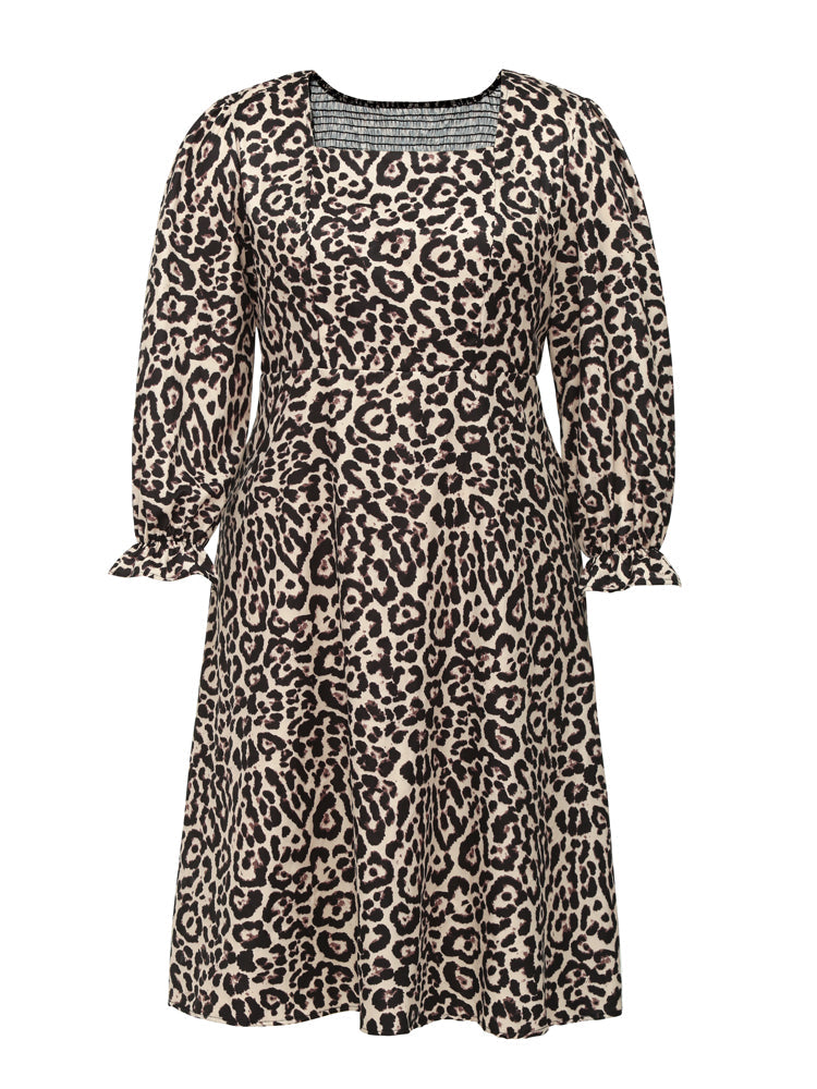 Tan Leopard Print Square Neck Dress