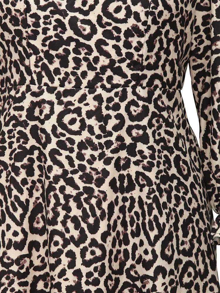 Tan Leopard Print Square Neck Dress