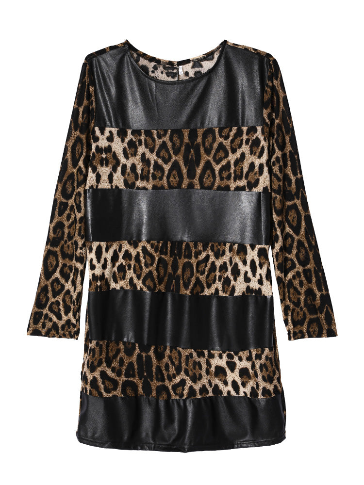 Leopard Printing Patchwork Bodycon Party Dress