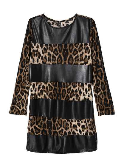 Leopard Printing Patchwork Bodycon Party Dress