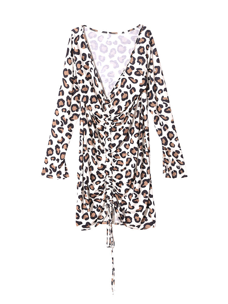 Leopard Ties Regular Long Sleeve Dress