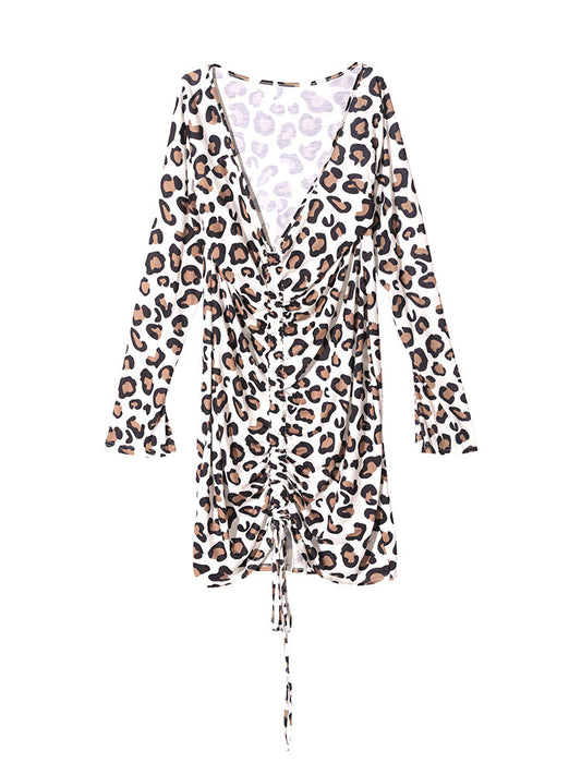 Leopard Ties Regular Long Sleeve Dress