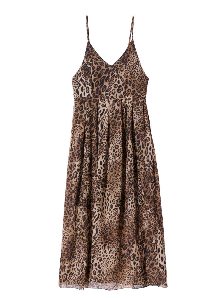Leopard V-Neck Ruched Party Dress